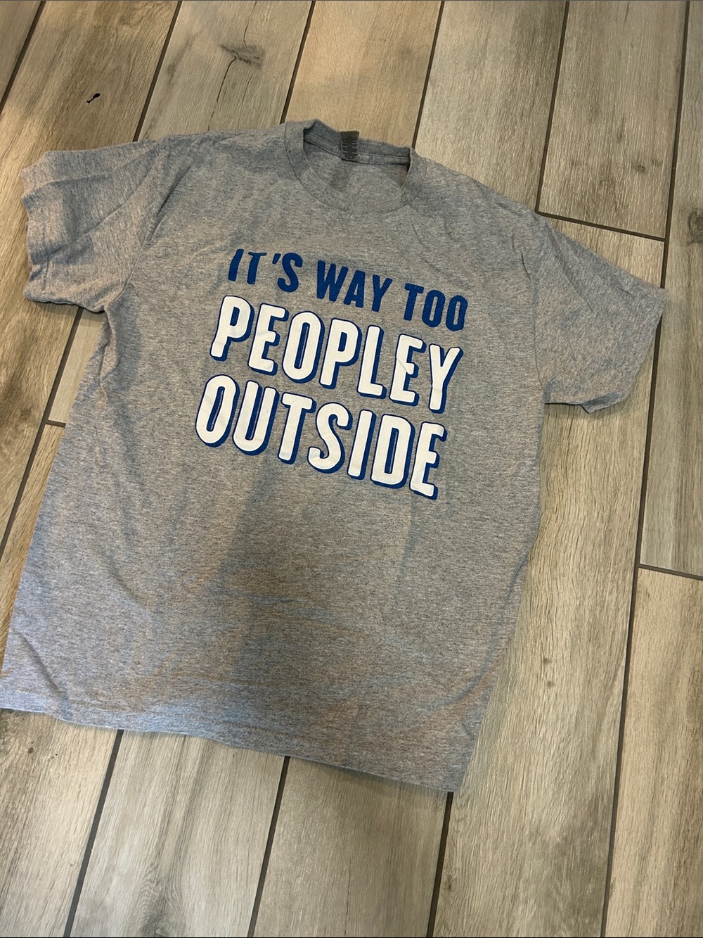 Gray Graphic Tee - "It's Way Too Peopley Outside"